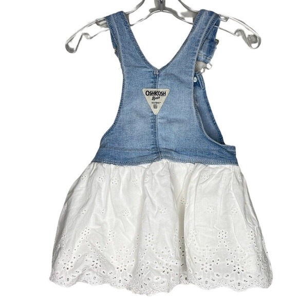 Oshkosh Dress Girls 24 Months‎ Navy Blue Denim White Eyelet Skirt Overalls Boho - Picture 2 of 7